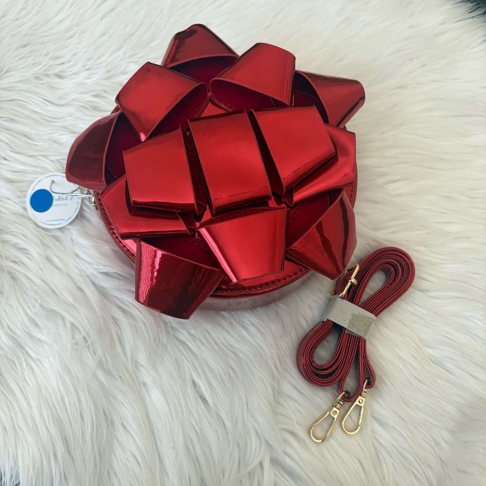 Bewaltz Glitzy Present Bow Crossbody Bag - Red Metallic Mirror